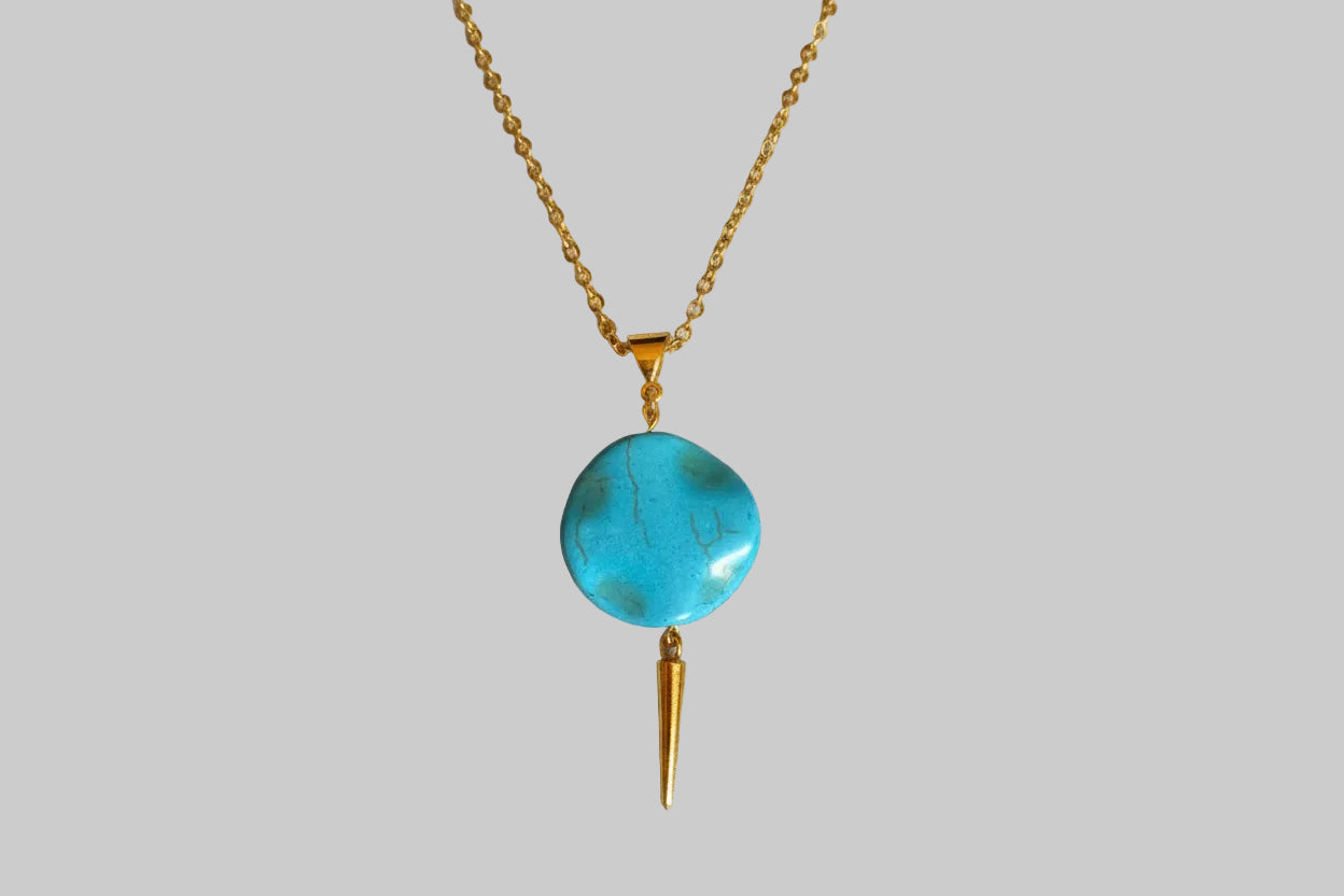 Round Turquoise & Gold Spike Charm/ Chain Not Included