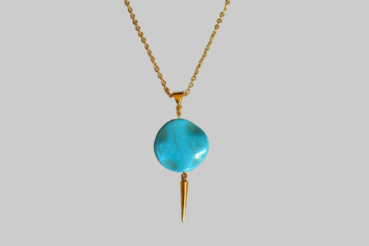 Round Turquoise & Gold Spike Charm/ Chain Not Included