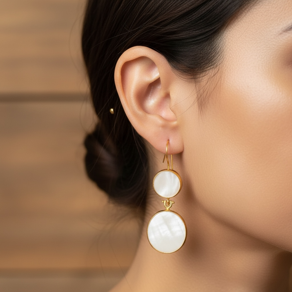 Double Round White Agate Drop Earrings