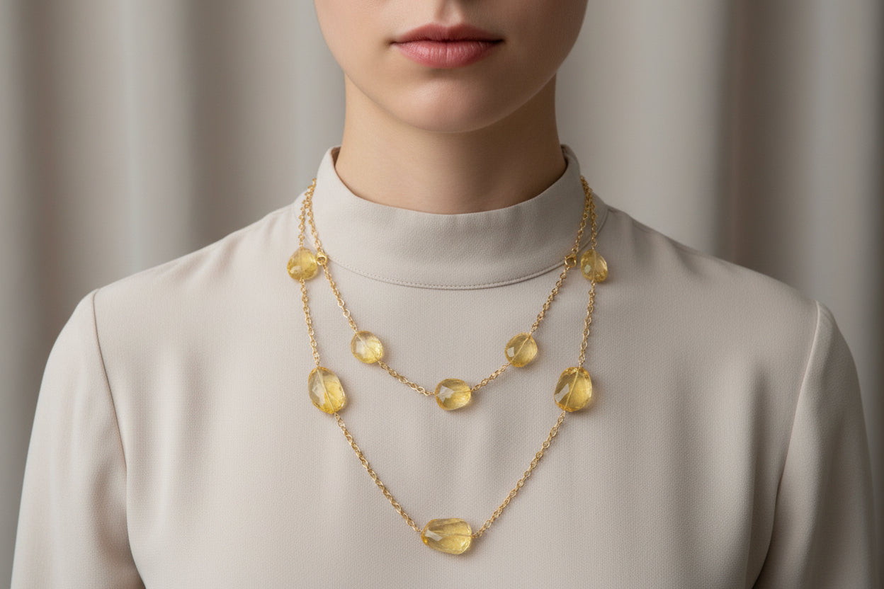 Yellow Gold Vermeil Chain & Citrine Long Necklace
