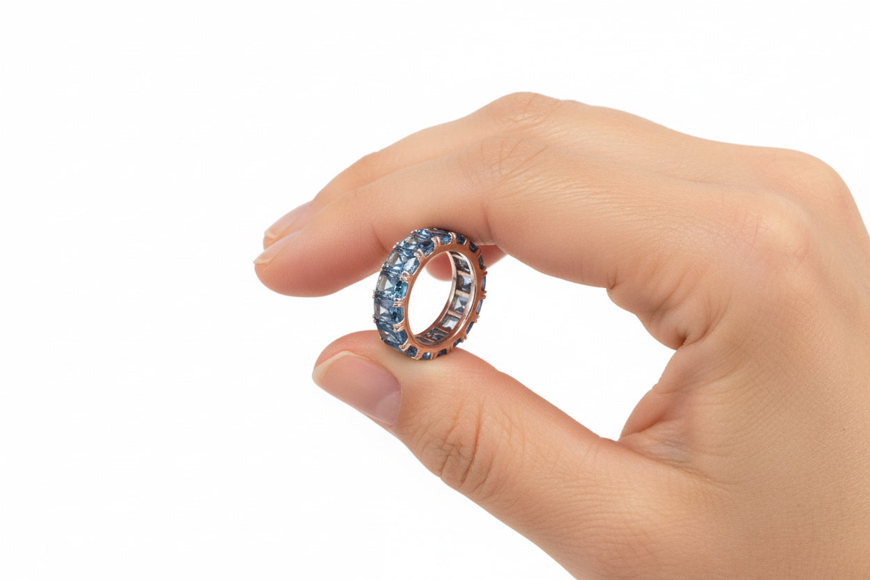 Blue Topaz Cubic Zirconium Chanel Set Band