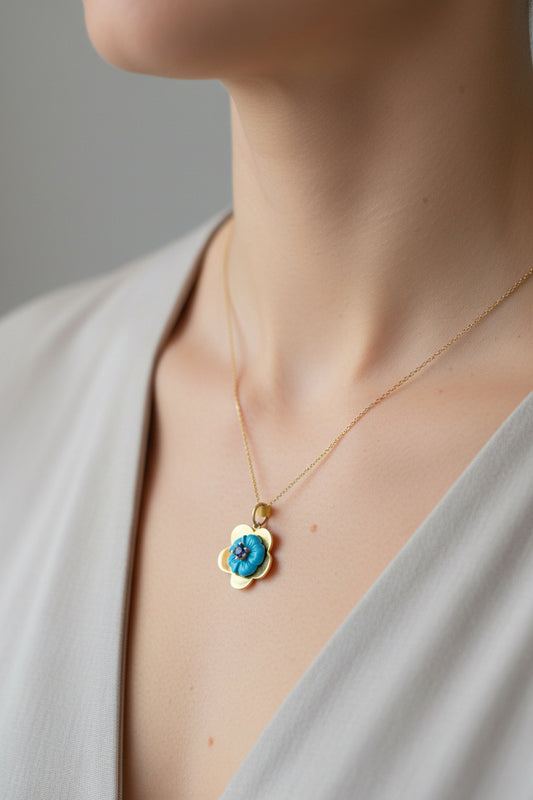 Carved Flower Turquoise Charm & Amethyst/ Chain Not Included