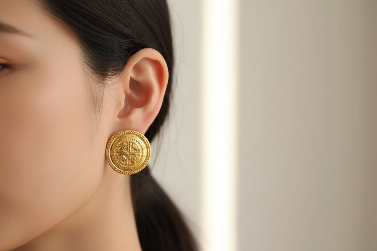 Round Yellow Gold Post Earrings