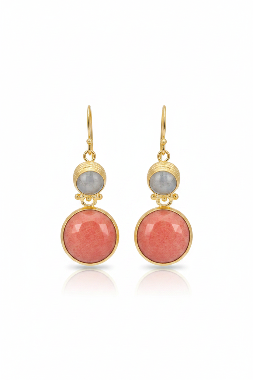 Cat Eye & Pink Agate Drop Earrings