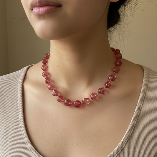 Dark Pink Chalcedony Hand Wired Necklace