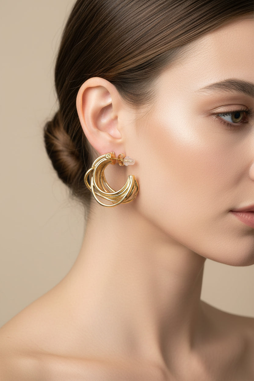 Multi Layer Yellow Gold Vermeil Hoop Earrings