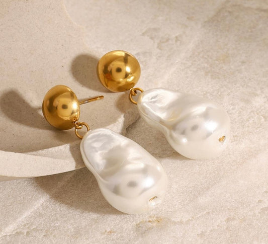 Large Shell Pearl Drop Earrings