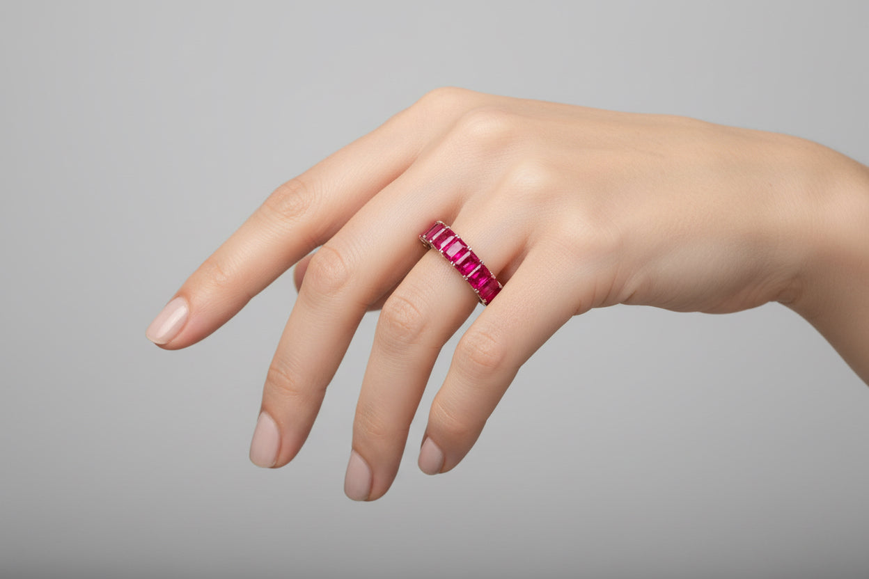 Red Cubic Zirconium Chanel Set Band