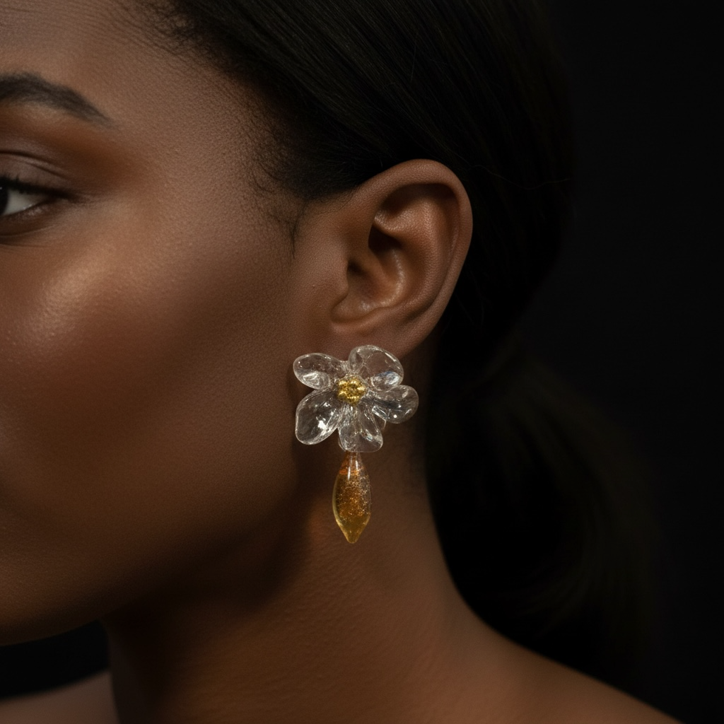 Clear Lucite Flower Drop Earrings