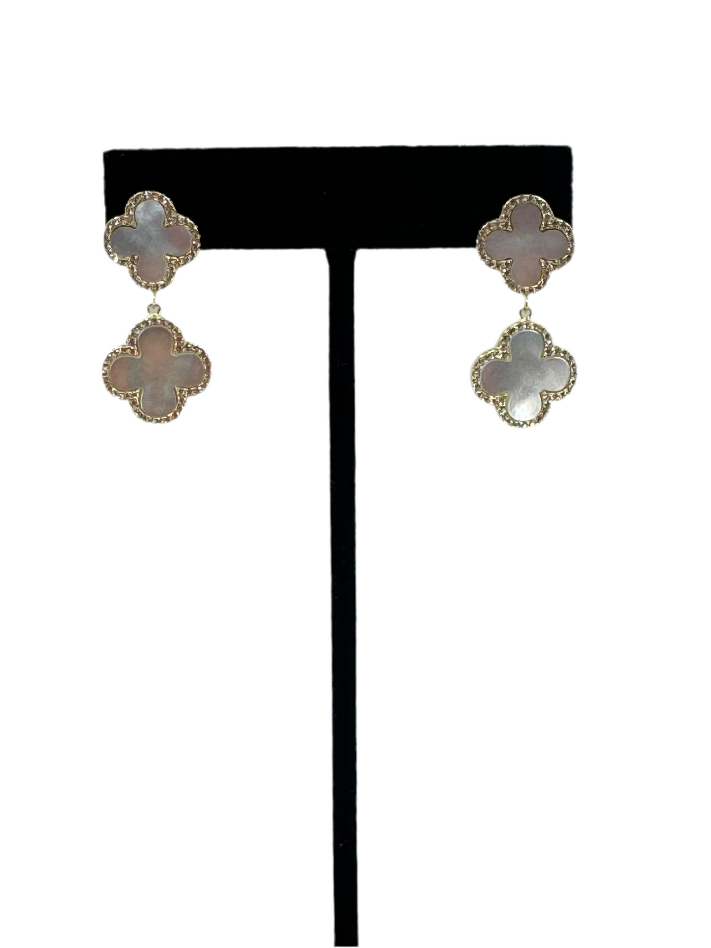 Double Mother Of Pearl Clover Earrings