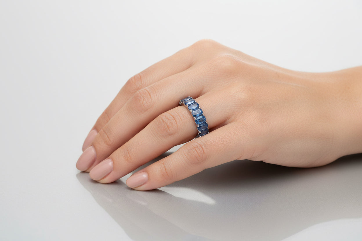 Blue Topaz Cubic Zirconium Chanel Set Band