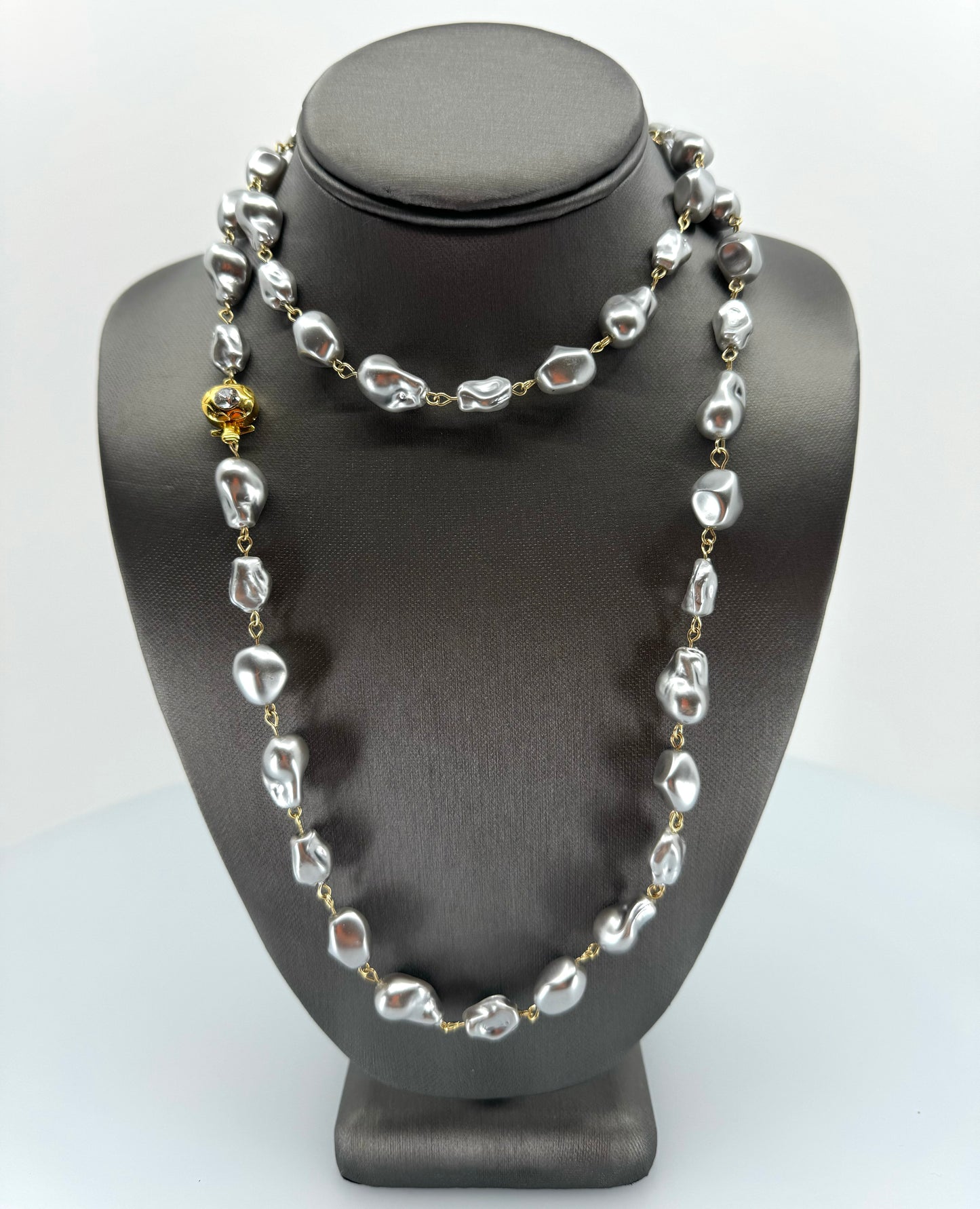 Three Row Gray Pearl Necklace