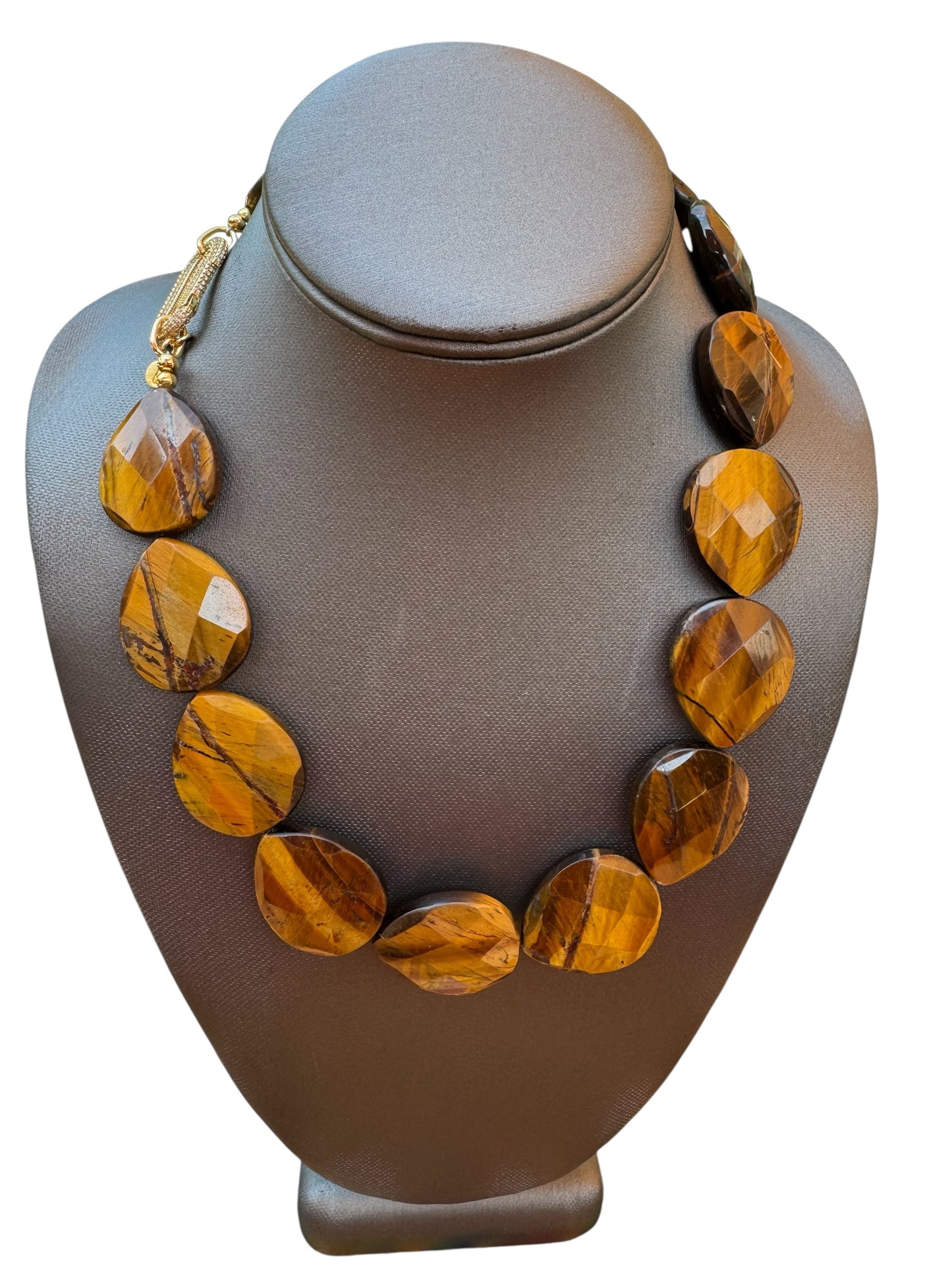 Large Tigger Eye Flat Bead Necklace