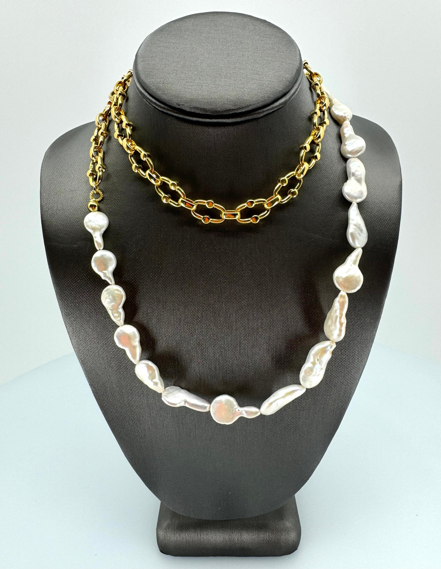 Yellow Gold Chain & Coin Pearl Necklace