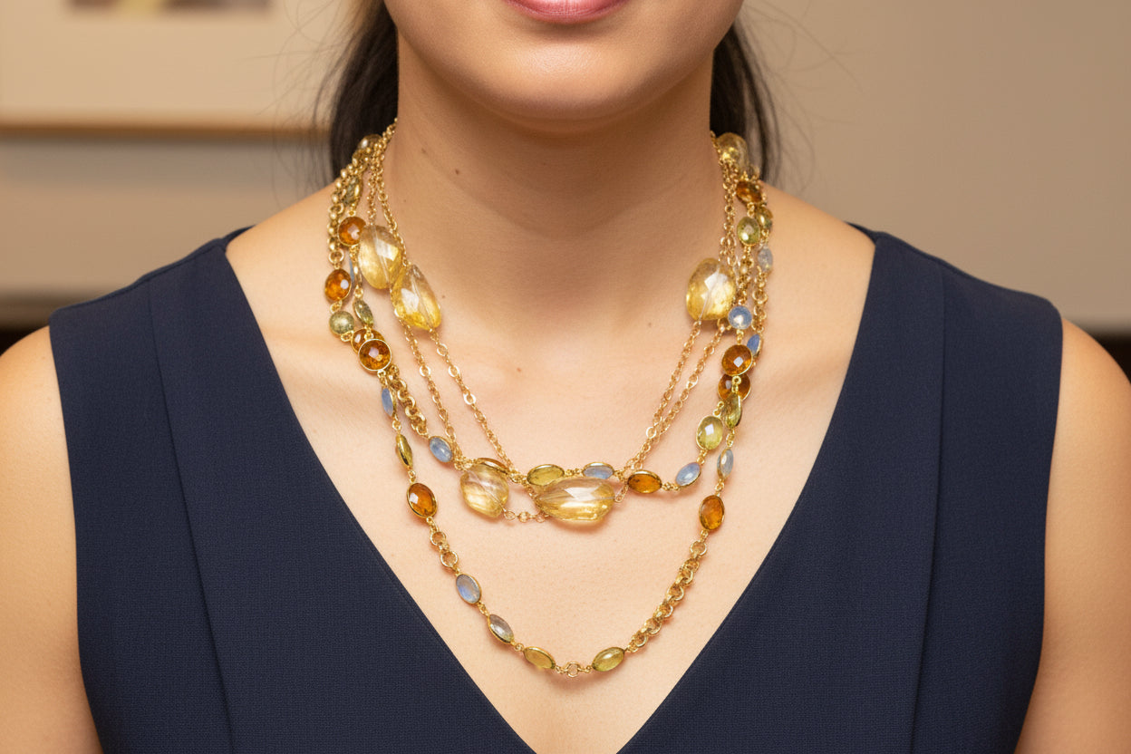 Yellow Gold Vermeil Chain & Citrine Long Necklace