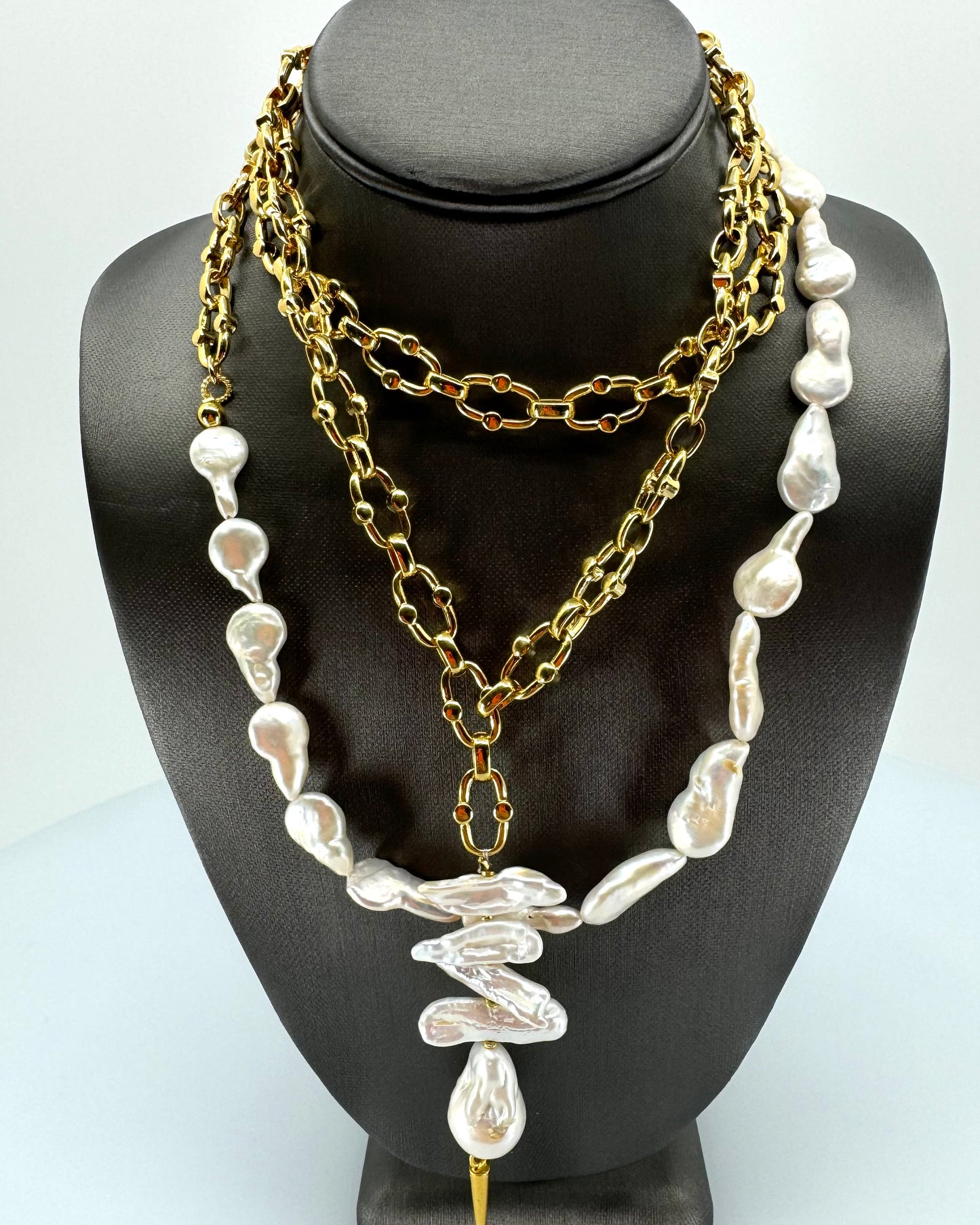 Yellow Gold Chain & Drop Pearl Necklace