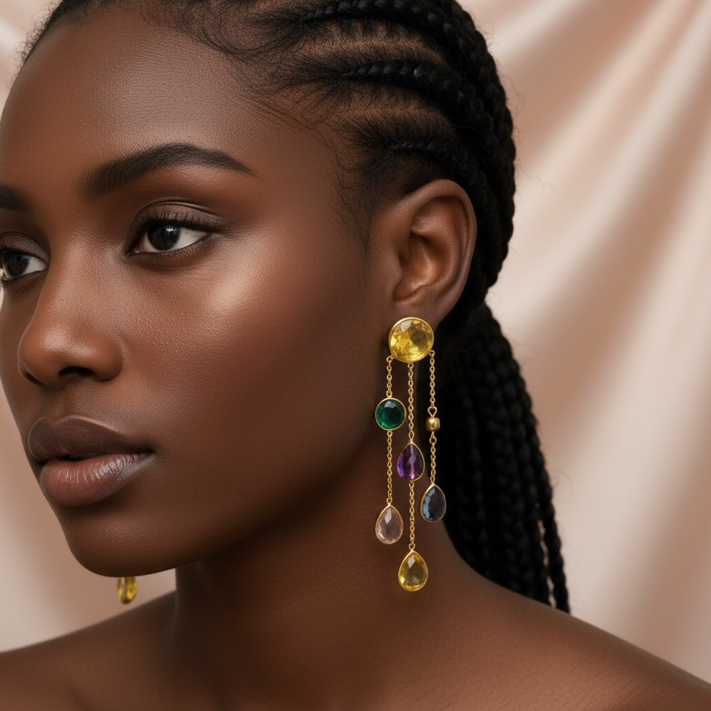 Multi Gemstone Drop Earrings