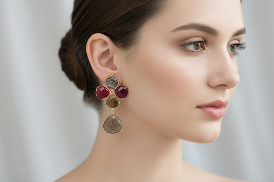 Labradorite & Ruby Chandelier Earrings
