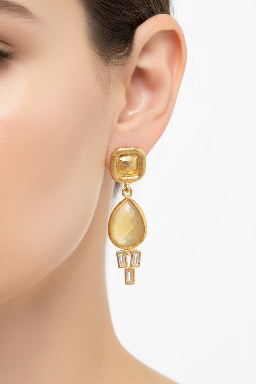 Gold & Citrine Tear Drop Earrings