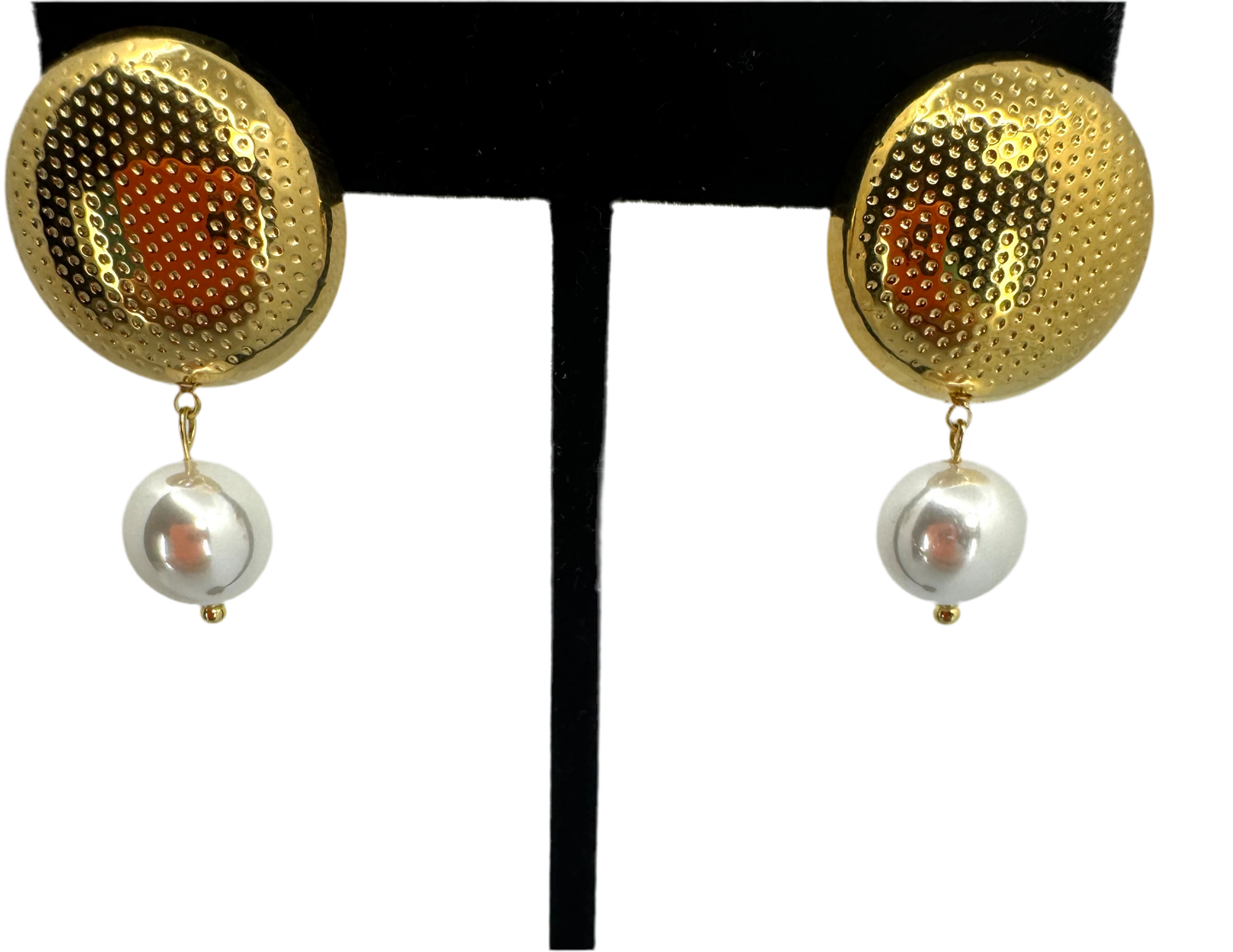 Gold Disc & Drop Pearl Earrings