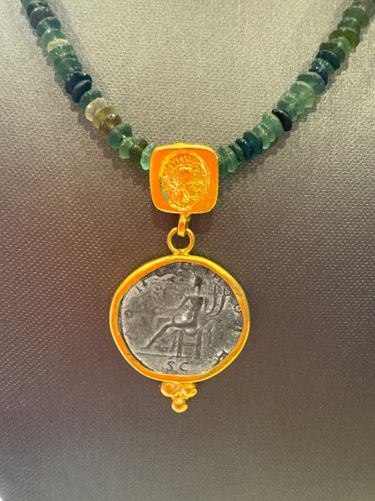 Green Agate & Coin Pendant