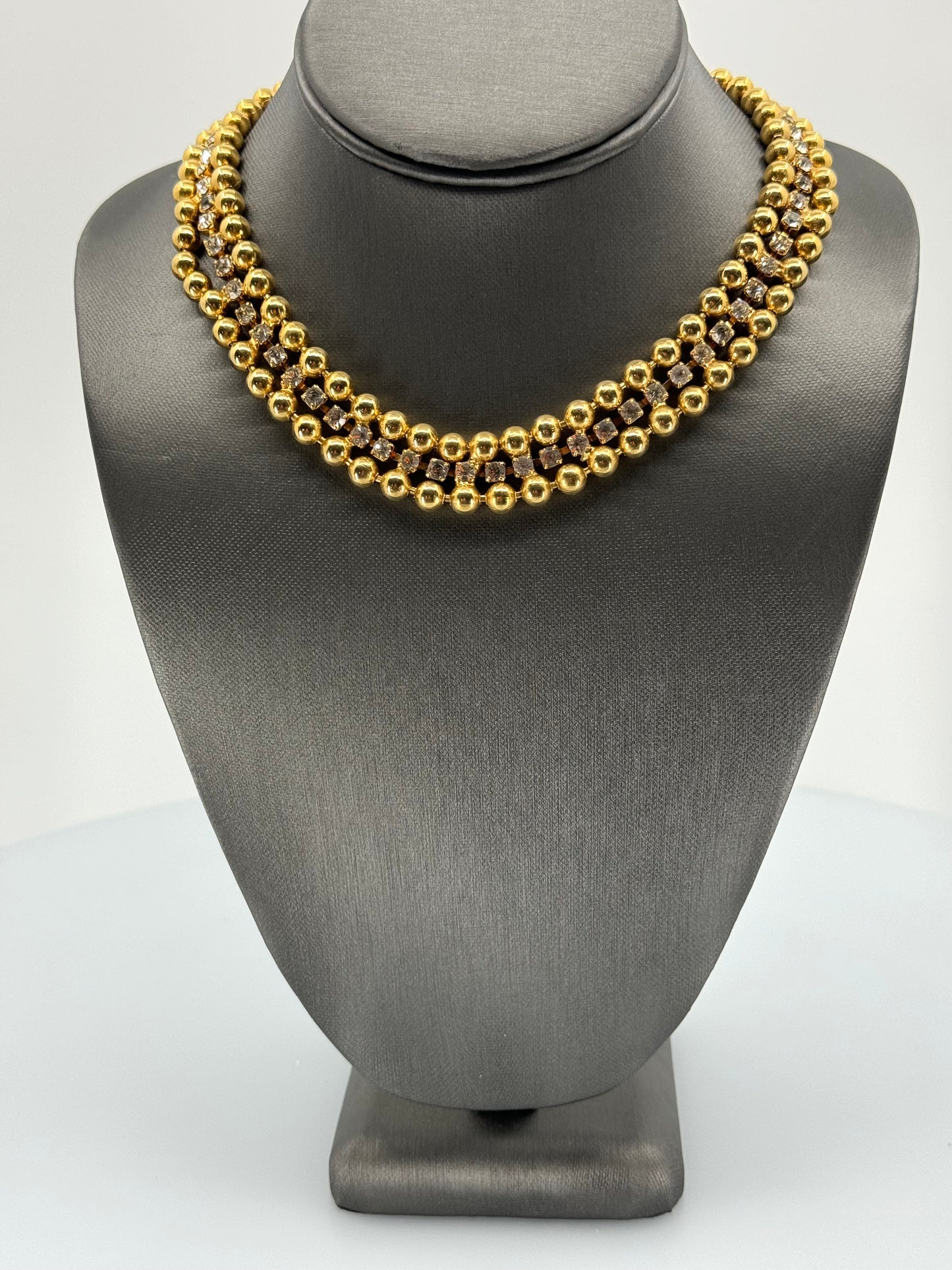 Gold &  Double Row Crystal Necklace- As Is