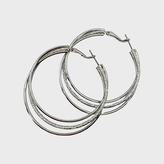 Triple Hoop Earrings White Gold