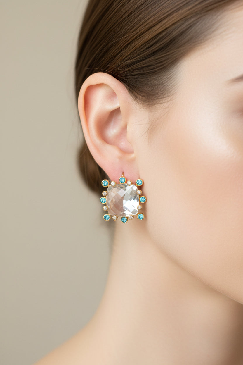 Large Faceted Crystal Drop Earrings