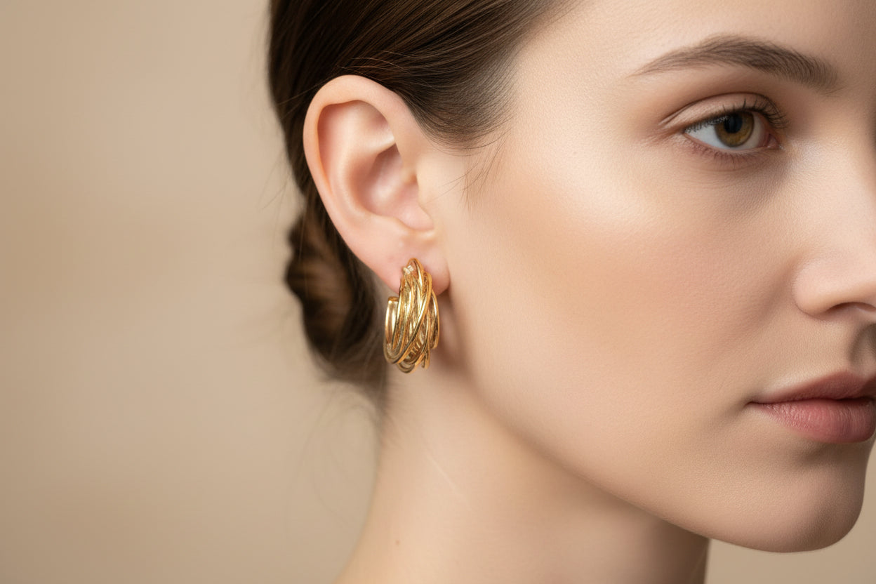 Multi Layer Yellow Gold Vermeil Hoop Earrings