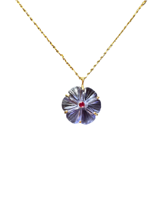Amethyst & Garnet Dainty Flower Pendant Necklace
