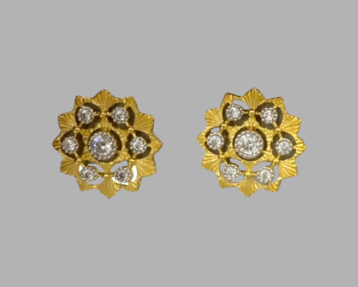 Gold Flower & CZ Stud Earrings