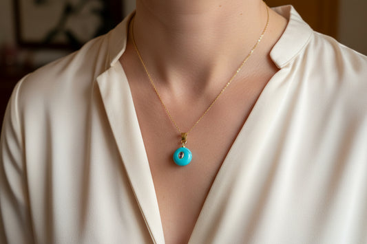 Small Round Turquoise Charm & Amethyst/ Chain Not Included