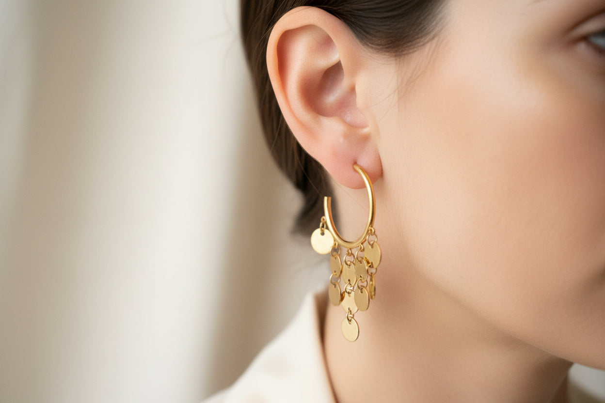 Multi Disc Drop Yellow Gold Vermeil Hoop Earrings