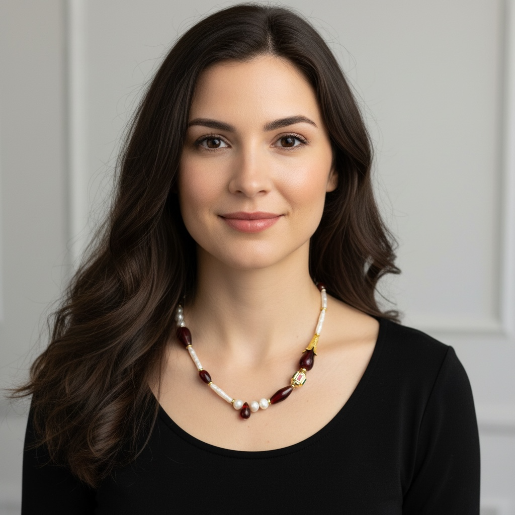 Pearl, Antique Red Glass Bead Necklace