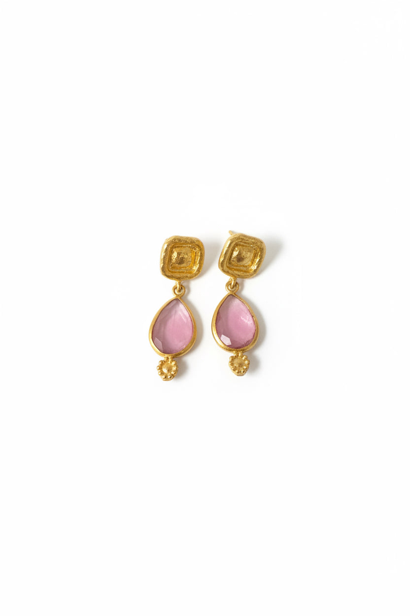 Gold & Pink Chalcedony Tear Drop Earrings