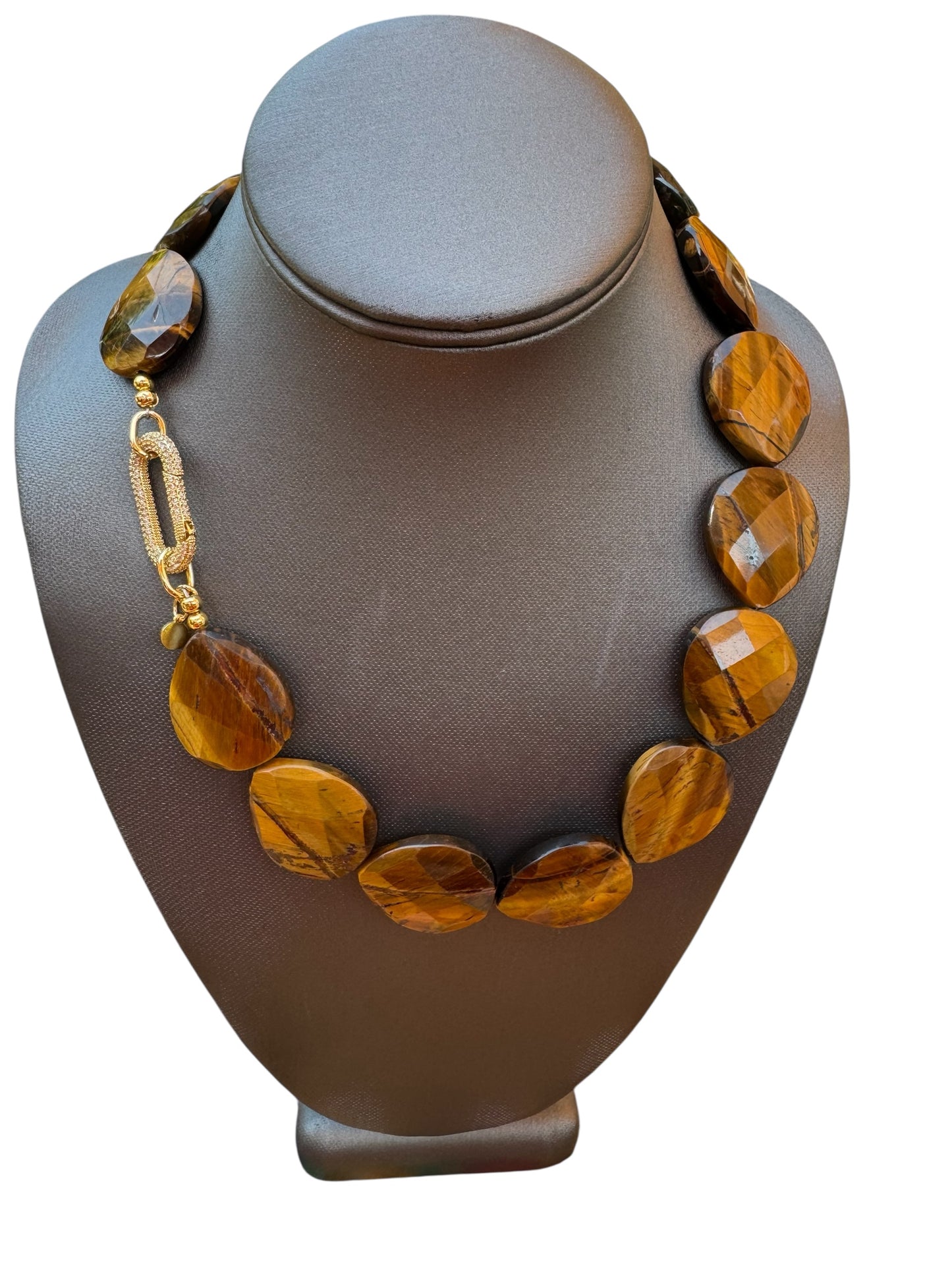Large Tigger Eye Flat Bead Necklace