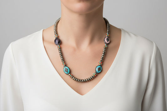 Faceted Pyrite Enamel Diamond Beads Necklace