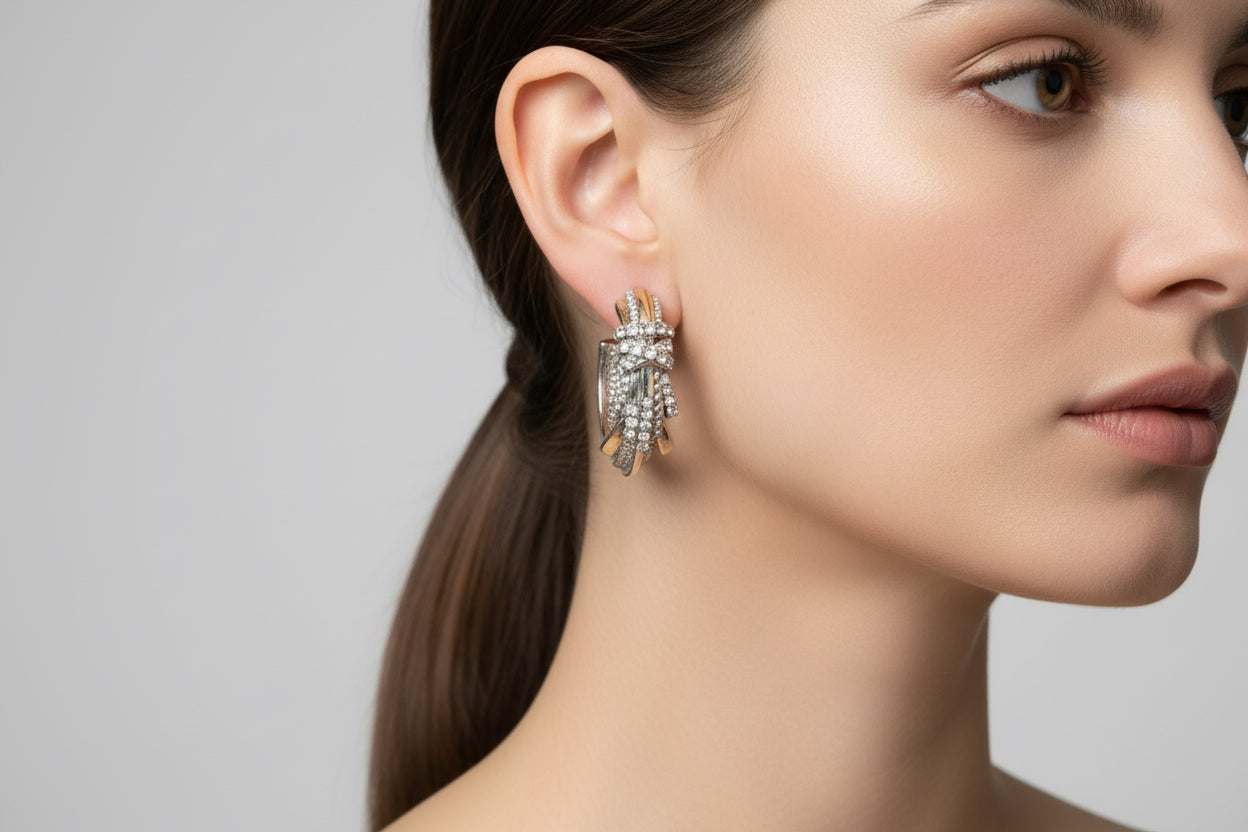 Yellow Gold Vermeil and Cubic Zirconium Hoop Earrings