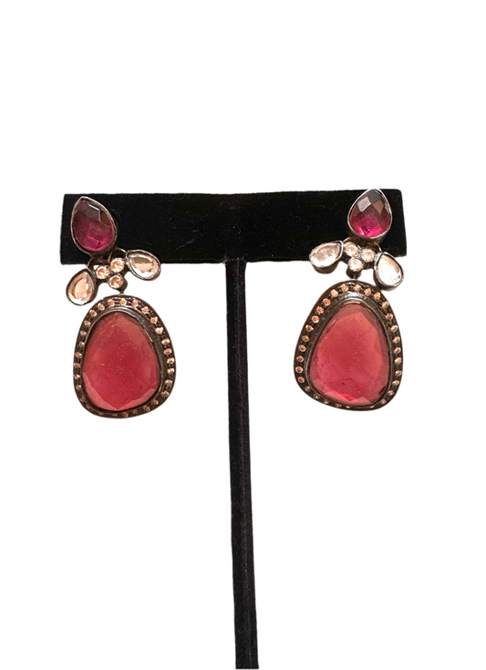 Antique Style Raspberry Chalcedony Drop Earrings