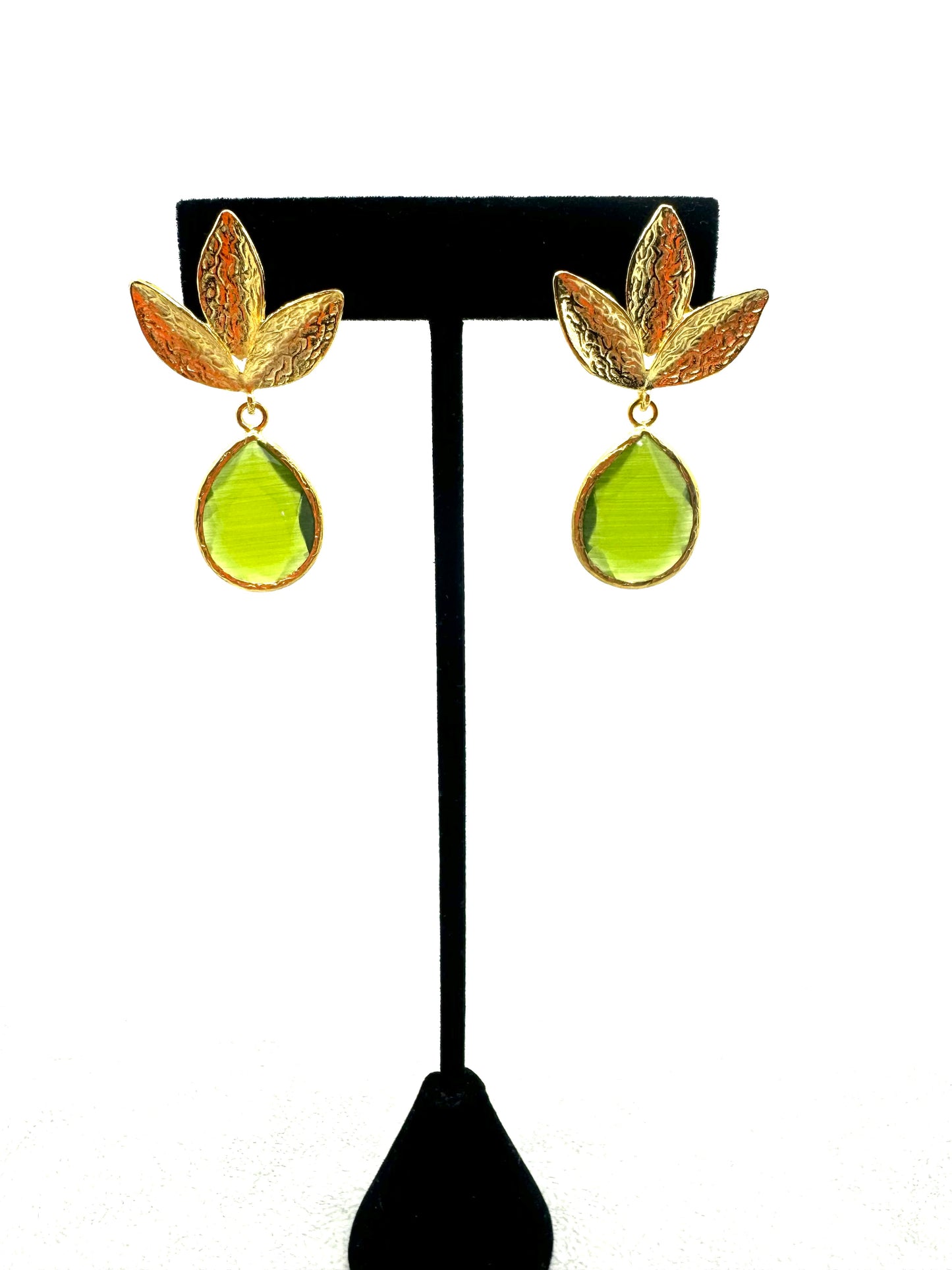 Green Drop Leaf Earrings