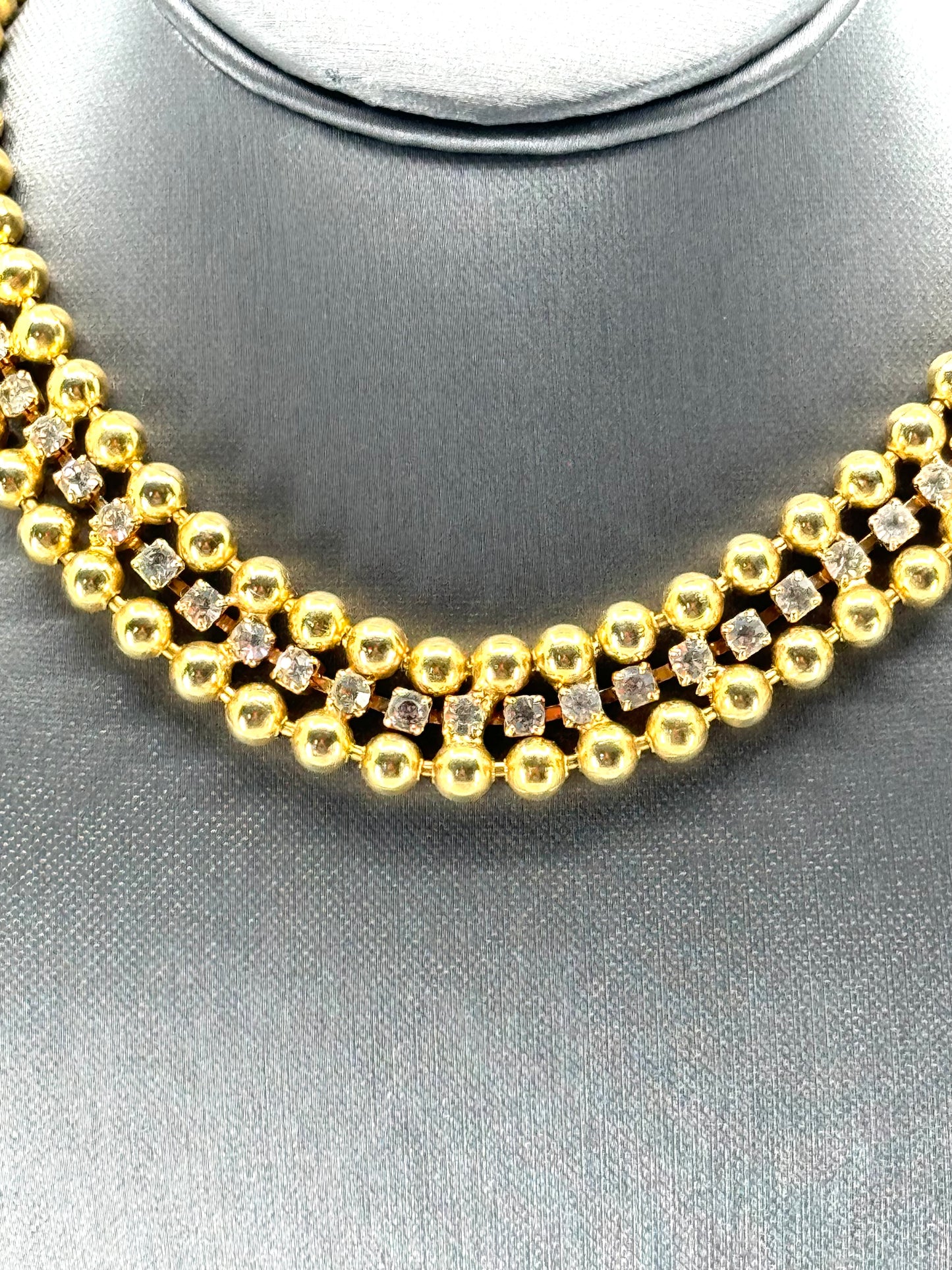 Gold &  Double Row Crystal Necklace- As Is