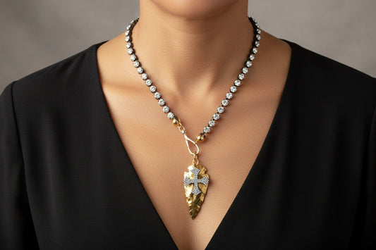 Cubic Zirconium Beaded Chain & Removable Arrowhead & Cross Charms