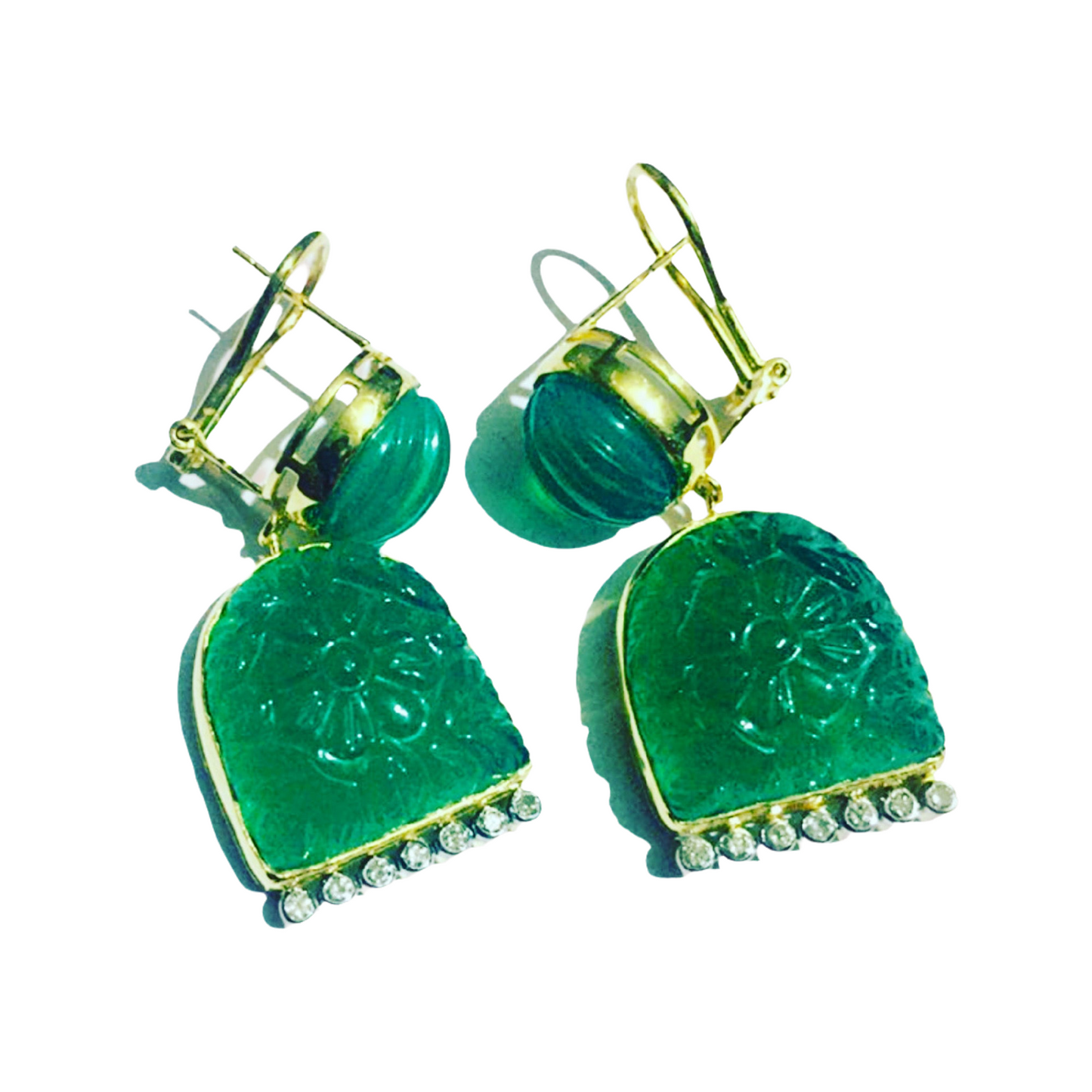 Carved Green Agate Drop Earrings