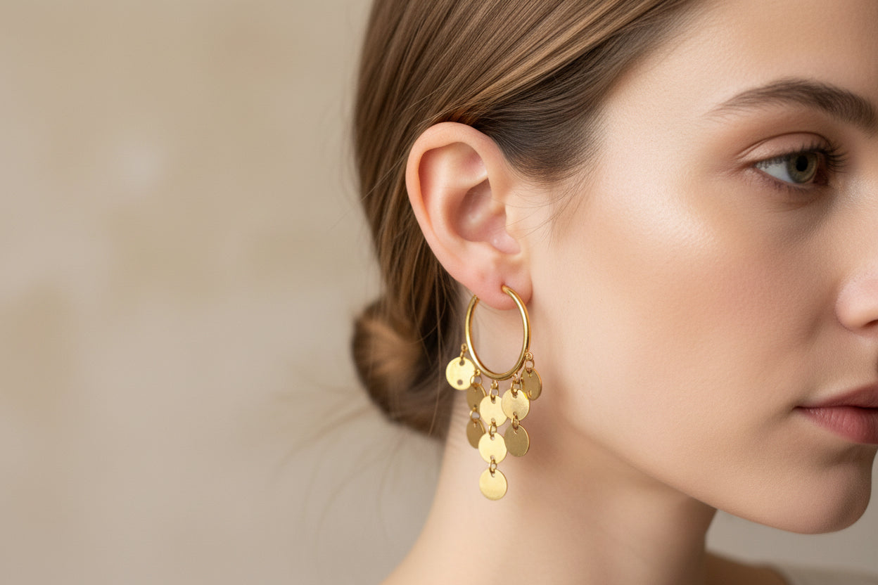Multi Disc Drop Yellow Gold Vermeil Hoop Earrings