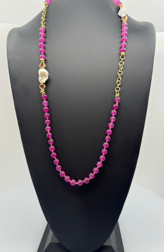 Raspberry Chalcedony & Baroque Pearl