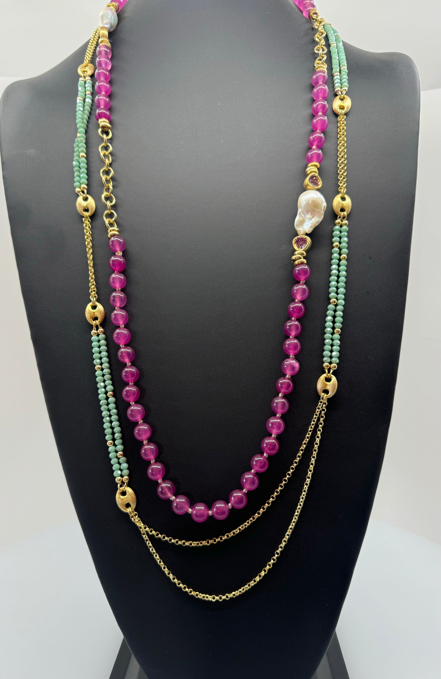 Raspberry Chalcedony & Baroque Pearl