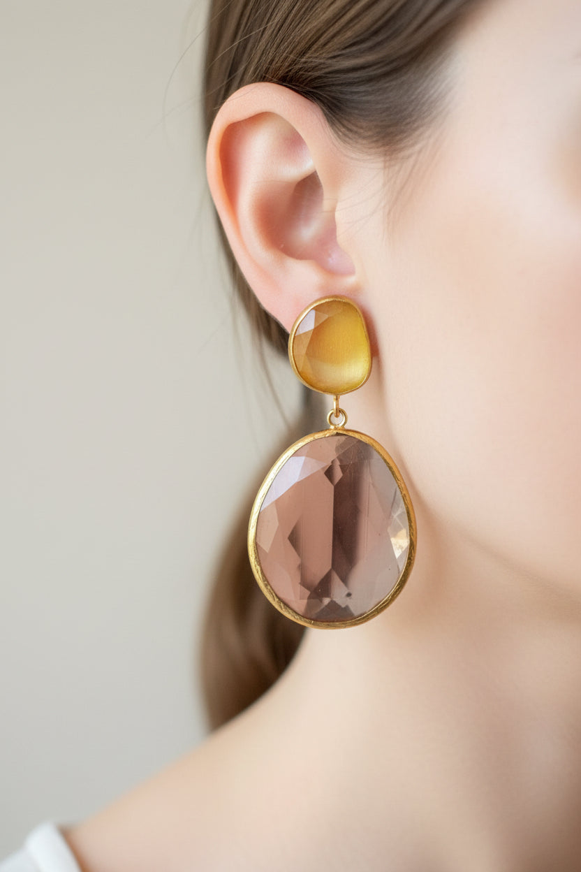 Tear Shape Yellow & Brown Chalcedony Earrings