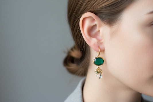 Green Chalcedony & Tourmaline Drop Earrings