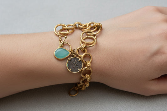 Brass Gold Plated Link Bracelet & Charm