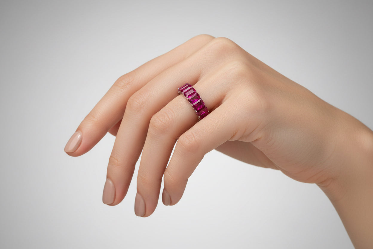 Red Cubic Zirconium Chanel Set Band